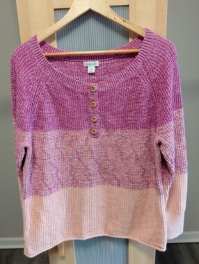 Sundance Pink Purple Cotton Scoop Neck Sweater
